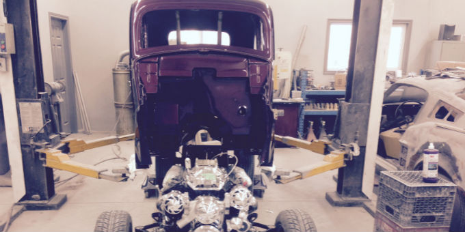 Dave’s 1948 Ford Anglia body going back on the frame