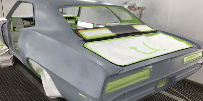 1969 Chevy Camaro in the paint booth